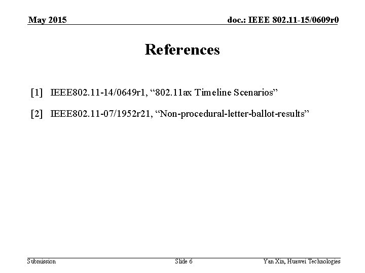 May 2015 doc. : IEEE 802. 11 -15/0609 r 0 References [1] IEEE 802.