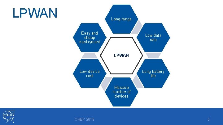 LPWAN Long range Easy and cheap deployment Low data rate LPWAN Long battery life