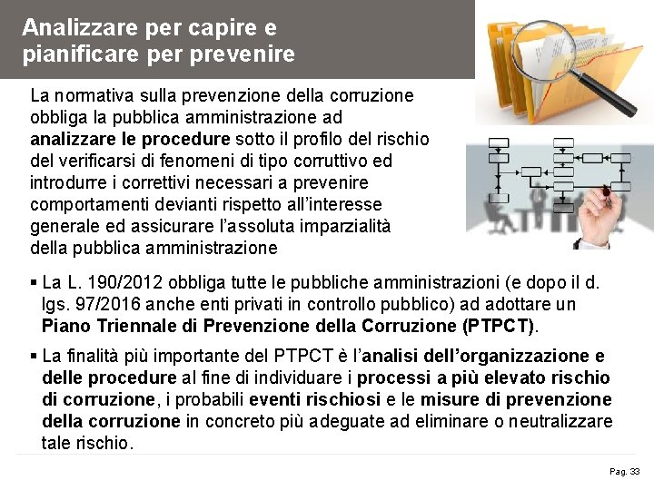 Analizzare per capire e pianificare per prevenire La normativa sulla prevenzione della corruzione obbliga