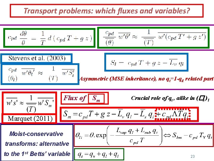 Transport problems: which fluxes and variables? Asymmetric (MSE inheritance), no qt=1 -qd related part