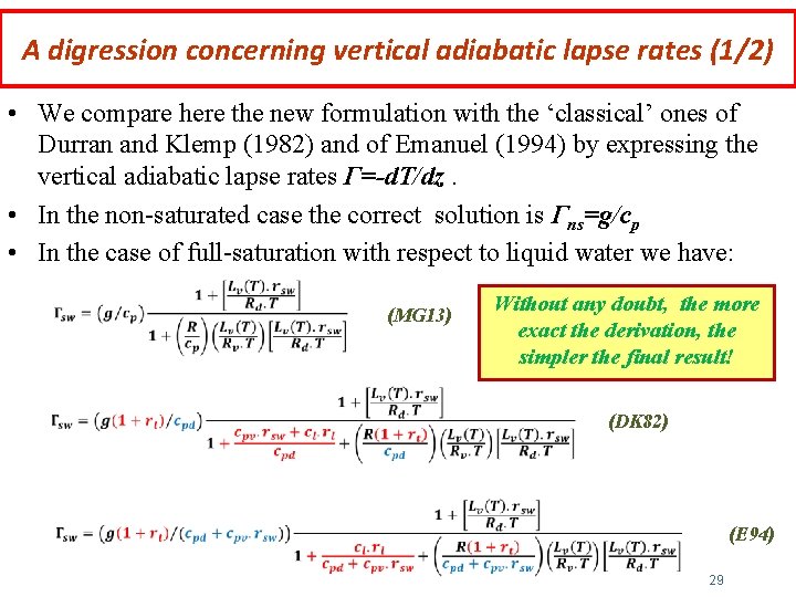 A digression concerning vertical adiabatic lapse rates (1/2) • We compare here the new