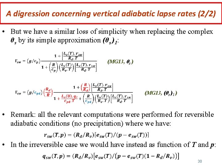 A digression concerning vertical adiabatic lapse rates (2/2) • But we have a similar