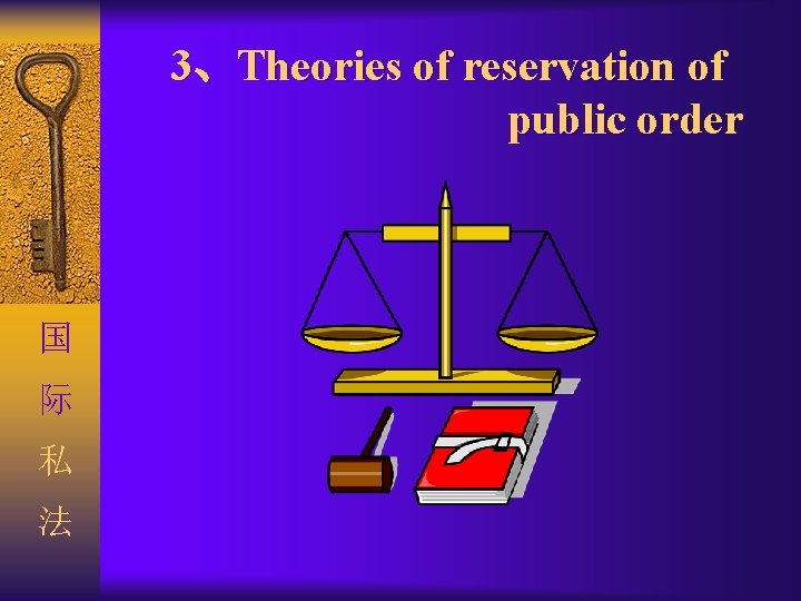 3、Theories of reservation of public order 国 际 私 法 