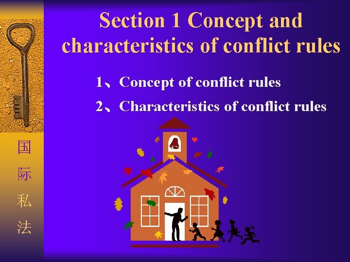 Section 1 Concept and characteristics of conflict rules 1、Concept of conflict rules 2、Characteristics of