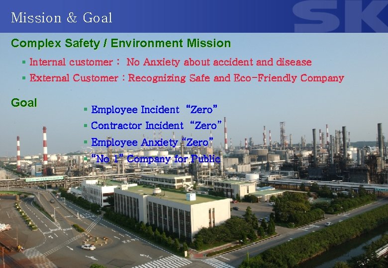 Mission & Goal Complex Safety / Environment Mission § Internal customer : No Anxiety