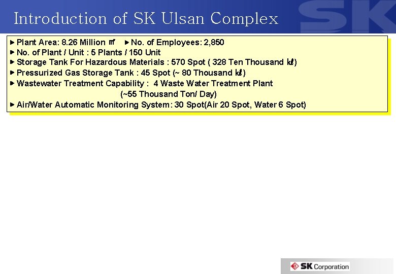 Introduction of SK Ulsan Complex ▶ Plant Area: 8. 26 Million ㎡ ▶ No.