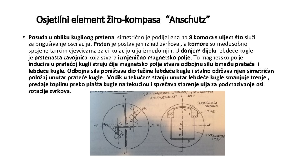 Osjetilni element žiro-kompasa “Anschutz” • Posuda u obliku kuglinog prstena simetrično je podijeljena na