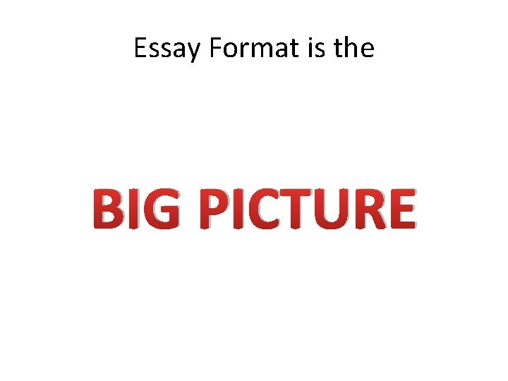 Essay Format is the BIG PICTURE 