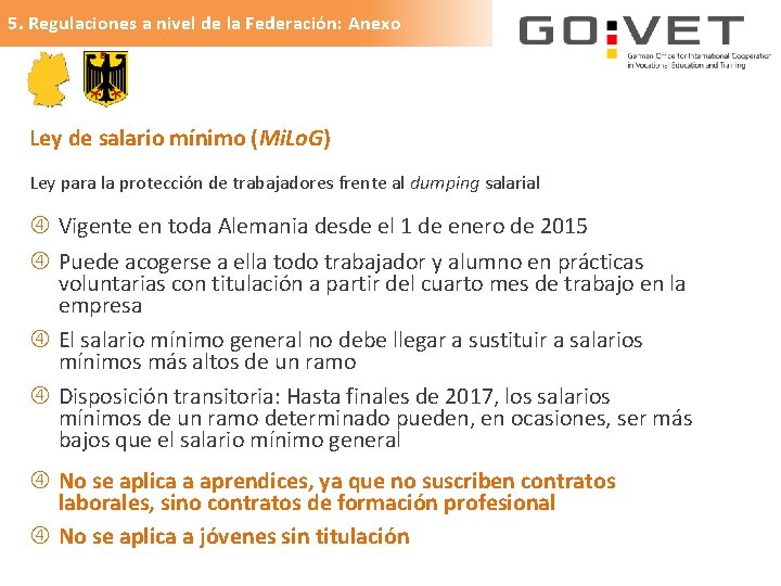 5. Regulaciones a nivel de la Federación: Anexo Ley de salario mínimo (Mi. Lo.