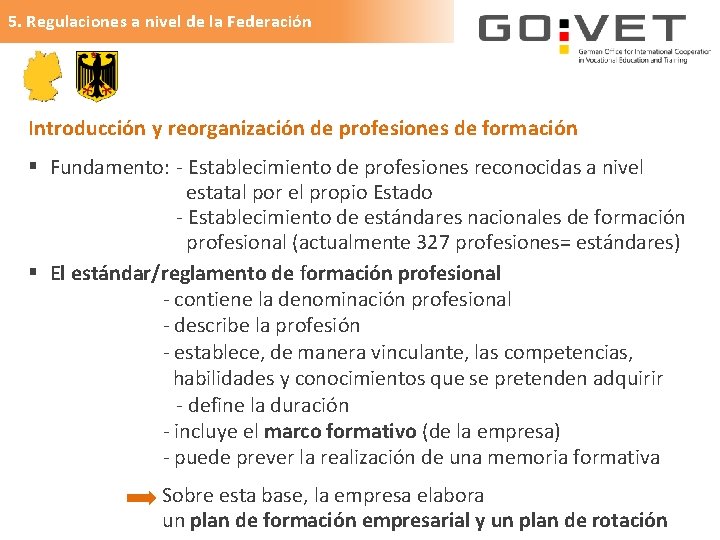 5. Regulaciones a nivel de la Federación Introducción y reorganización de profesiones de formación
