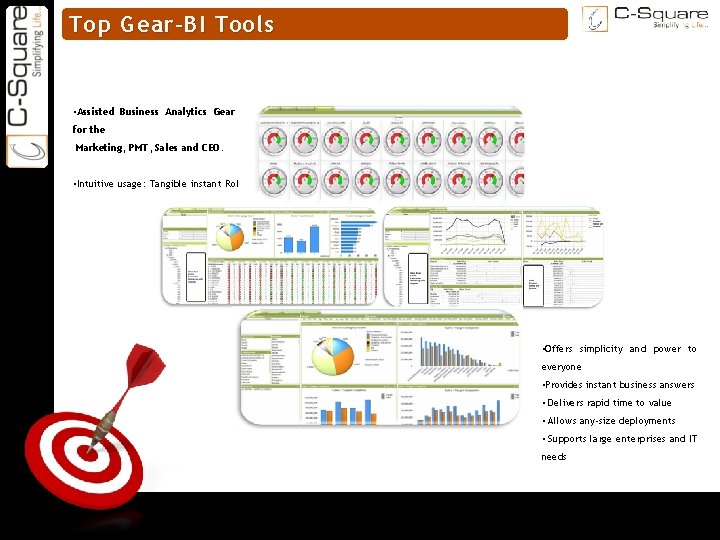 ON TARGET Top Gear-BI Tools • Assisted Business Analytics Gear for the Marketing, PMT,