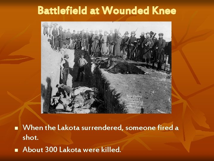 Battlefield at Wounded Knee n n When the Lakota surrendered, someone fired a shot.