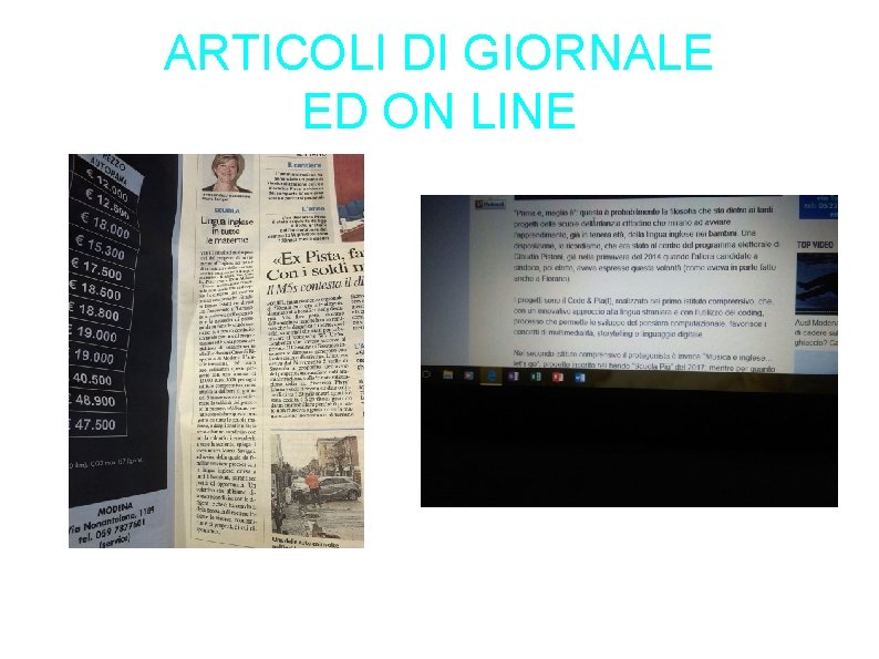 ARTICOLI DI GIORNALE ED ON LINE ARTICOLI DI GIORNALE ED ON LINE
