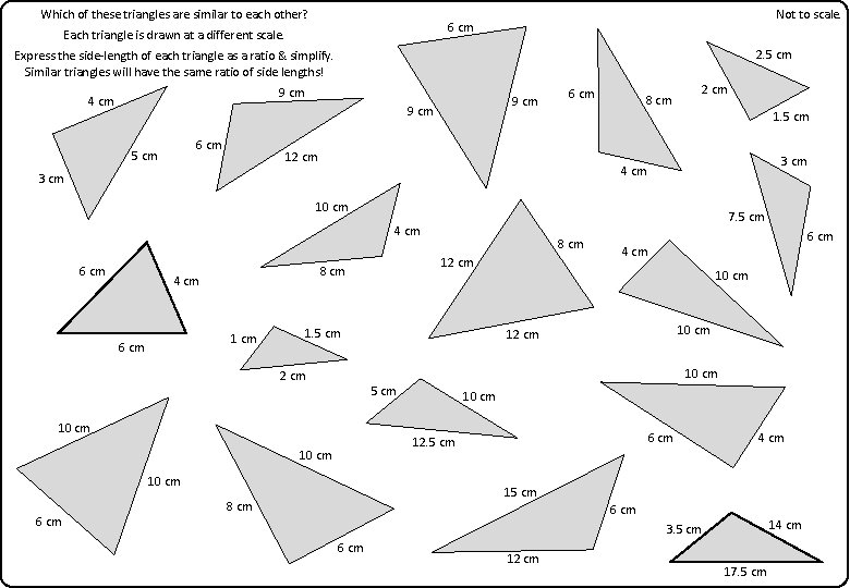 Which of these triangles are similar to each other? Not to scale. 6 cm