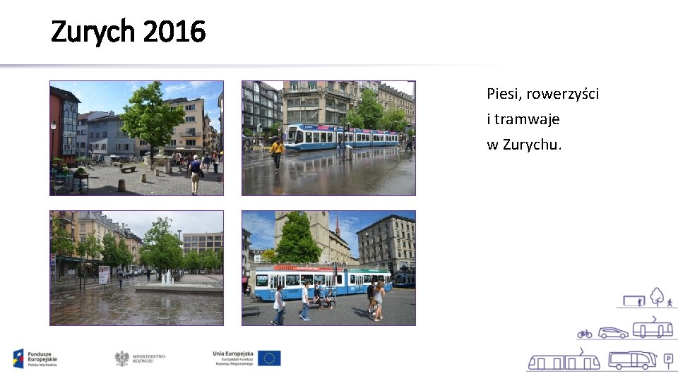Zurych 2016 Piesi, rowerzyści i tramwaje w Zurychu. 