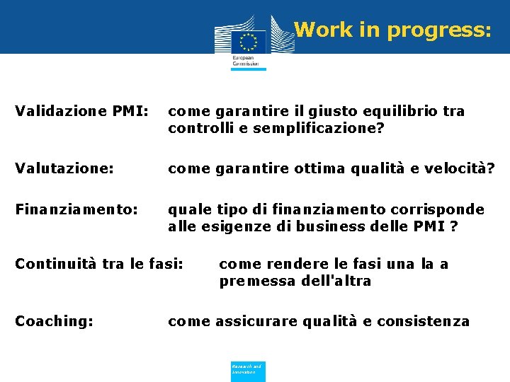 Work in progress: Validazione PMI: come garantire il giusto equilibrio tra controlli e semplificazione?