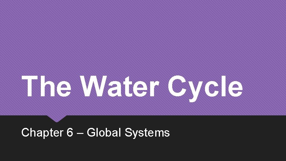 The Water Cycle Chapter 6 – Global Systems 