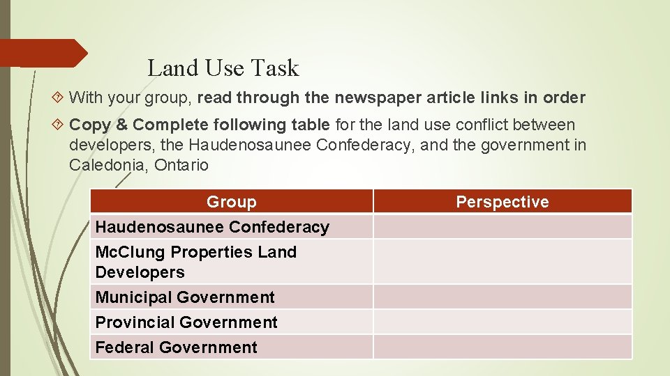 Land Use Task With your group, read through the newspaper article links in order