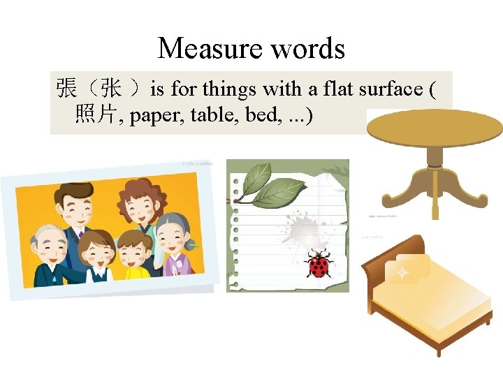 Measure words 張（张 ）is for things with a flat surface ( 照片, paper, table,