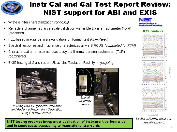 Instr Cal and Cal Test Report Review: NIST support for ABI and EXIS •