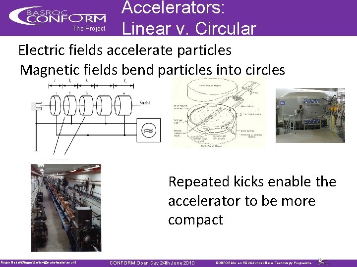 The Project Accelerators: Linear v. Circular Electric fields accelerate particles Magnetic fields bend particles