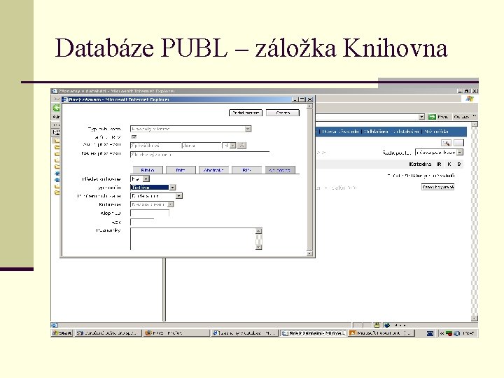 Databáze PUBL – záložka Knihovna 