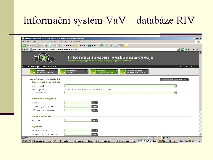 Informační systém Va. V – databáze RIV 