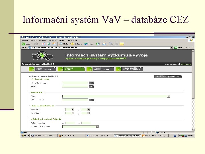 Informační systém Va. V – databáze CEZ 