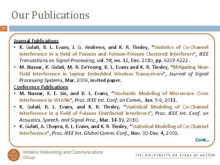 Our Publications 31 Journal Publications • K. Gulati, B. L. Evans, J. G. Andrews,