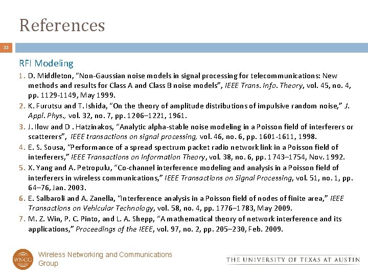 References 33 RFI Modeling 1. D. Middleton, “Non-Gaussian noise models in signal processing for