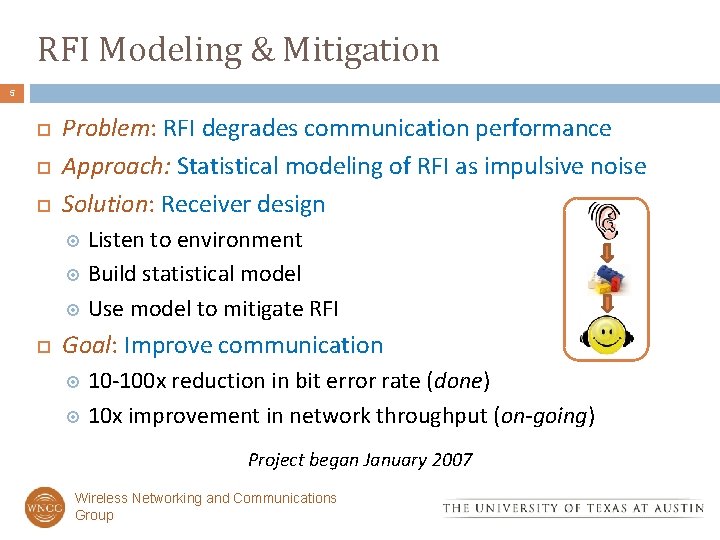 RFI Modeling & Mitigation 5 Problem: RFI degrades communication performance Approach: Statistical modeling of