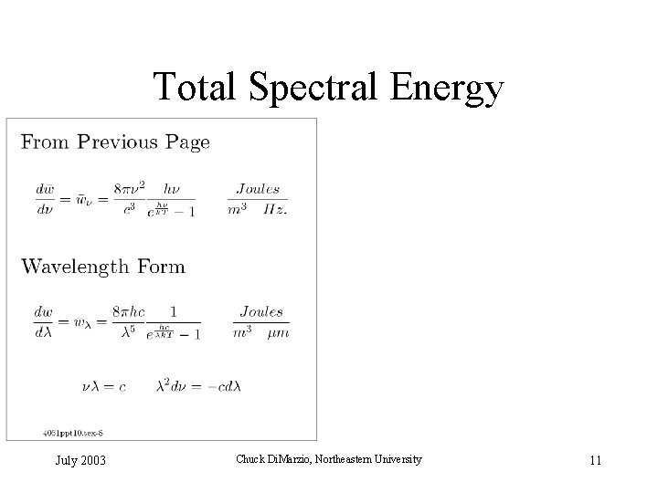 Total Spectral Energy July 2003 Chuck Di. Marzio, Northeastern University 11 