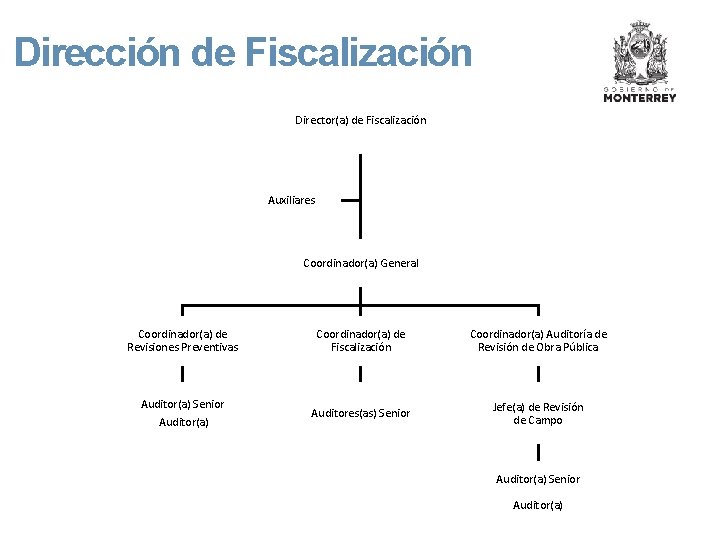 Dirección de Fiscalización Director(a) de Fiscalización Auxiliares Coordinador(a) General Coordinador(a) de Revisiones Preventivas Coordinador(a)