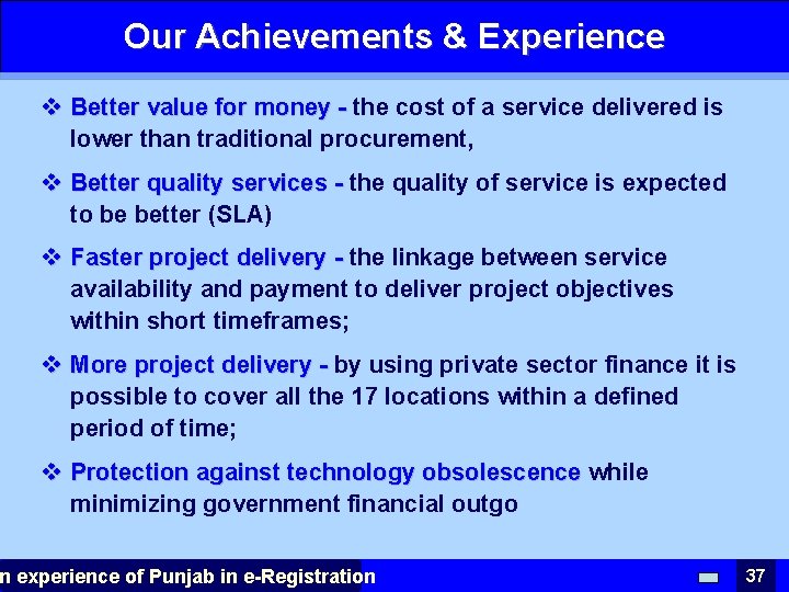 Our Achievements & Experience v Better value for money - the cost of a