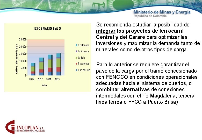 Se recomienda estudiar la posibilidad de integrar los proyectos de ferrocarril Central y del