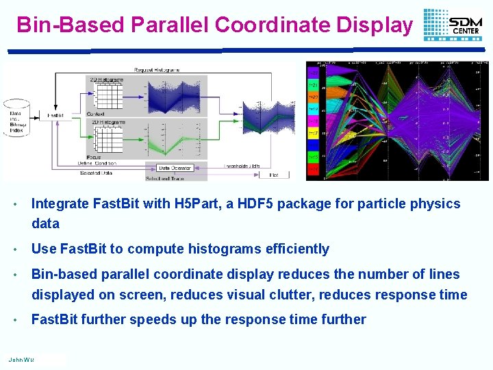 Bin-Based Parallel Coordinate Display • Integrate Fast. Bit with H 5 Part, a HDF