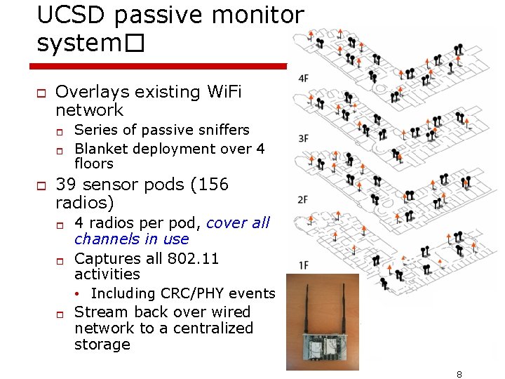 UCSD passive monitor system� o Overlays existing Wi. Fi network 1 1 o Series