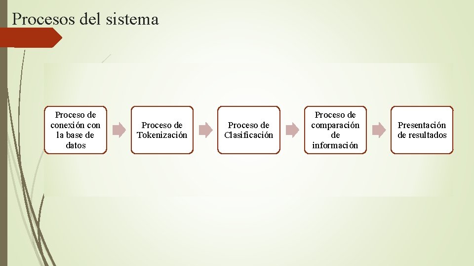 Procesos del sistema Proceso de conexión con la base de datos Proceso de Tokenización