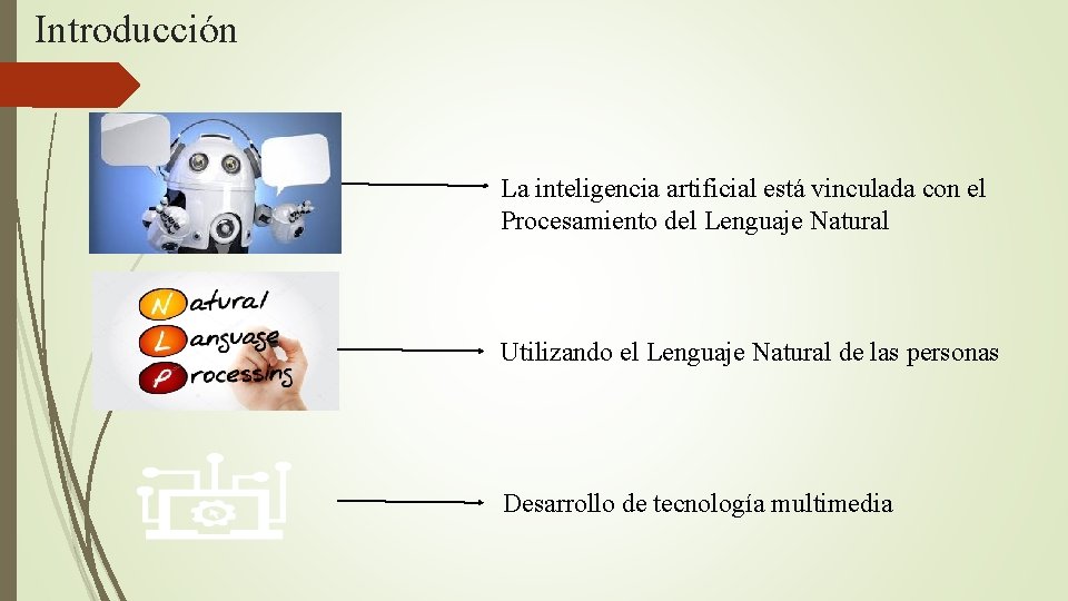 Introducción La inteligencia artificial está vinculada con el Procesamiento del Lenguaje Natural Utilizando el