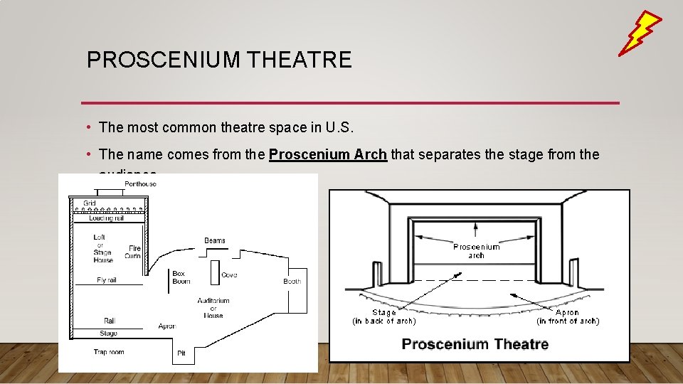 PROSCENIUM THEATRE • The most common theatre space in U. S. • The name