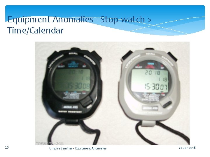 Equipment Anomalies - Stop-watch > Time/Calendar 10 Umpire Seminar - Equipment Anomalies 20 Jan