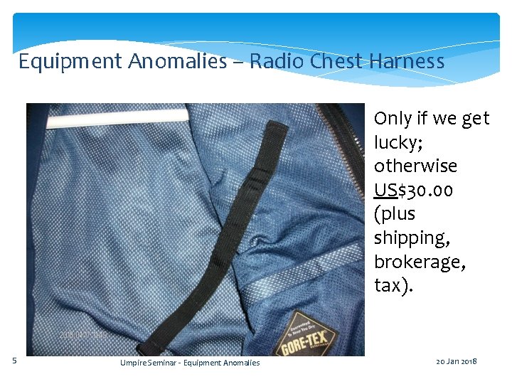 Equipment Anomalies – Radio Chest Harness Only if we get lucky; otherwise US$30. 00