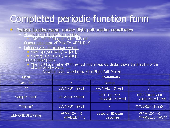 Completed periodic function form • Periodic function name: update flight path marker coordinates –