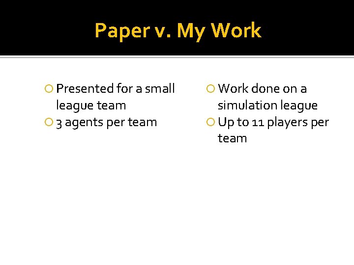 Paper v. My Work Presented for a small league team 3 agents per team