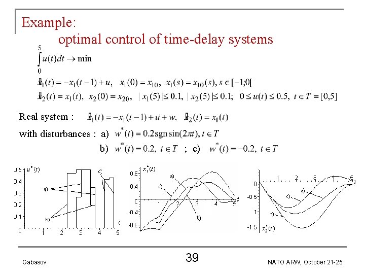 Example: optimal control of time-delay systems Real system : with disturbances : a) b)