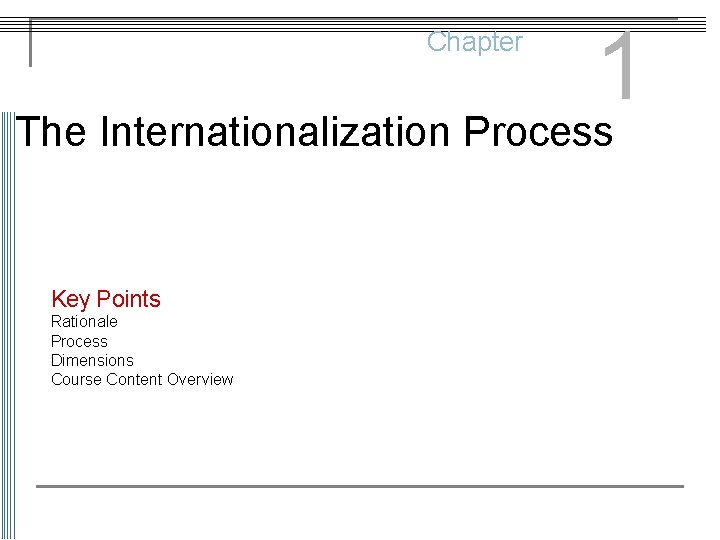 1 The Internationalization Process Chapter Key Points Rationale Process Dimensions Course Content Overview 