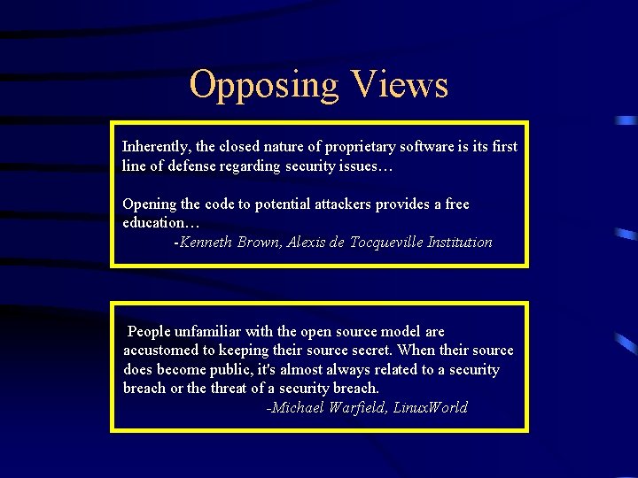 Opposing Views Inherently, the closed nature of proprietary software is its first line of Opposing Views Inherently, the closed nature of proprietary software is its first line of