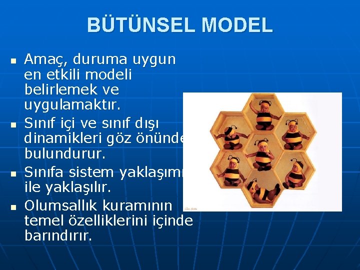 BÜTÜNSEL MODEL n n Amaç, duruma uygun en etkili modeli belirlemek ve uygulamaktır. Sınıf