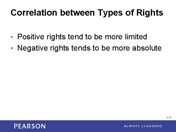 Correlation between Types of Rights • Positive rights tend to be more limited • Correlation between Types of Rights • Positive rights tend to be more limited •