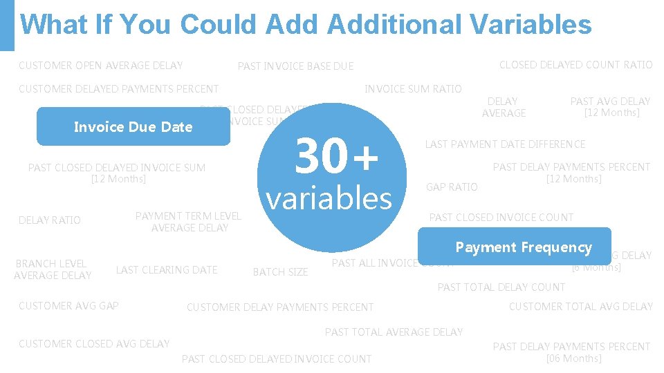 What If You Could Additional Variables CUSTOMER OPEN AVERAGE DELAY CUSTOMER DELAYED PAYMENTS PERCENT